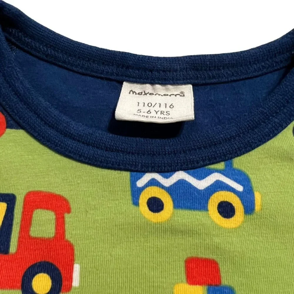 Maxomorra Sz 110/116 (5-6Y) Organic Green Colorful Vehicles Dress